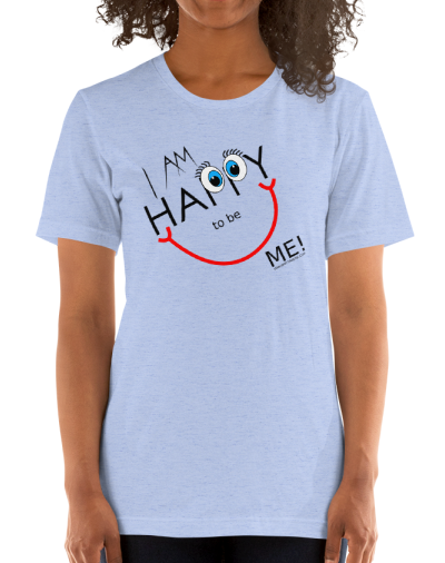 heather blue women's i am happy to be me tee