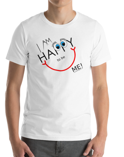 men's white i am happy to be me t shirt